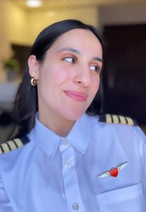 Captain Nadeen Qatameen in the Pilot's Lounge